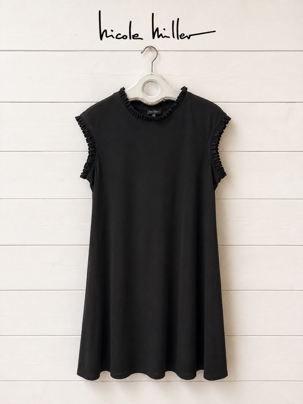 NICOLE MILLER NEW YORK Black Ruffle Trim Dress XL